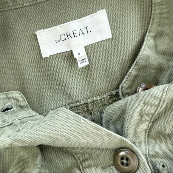 The Great eyelet army utility military jacket ruffle cropped olive green XS/0 - Picture 3 of 16